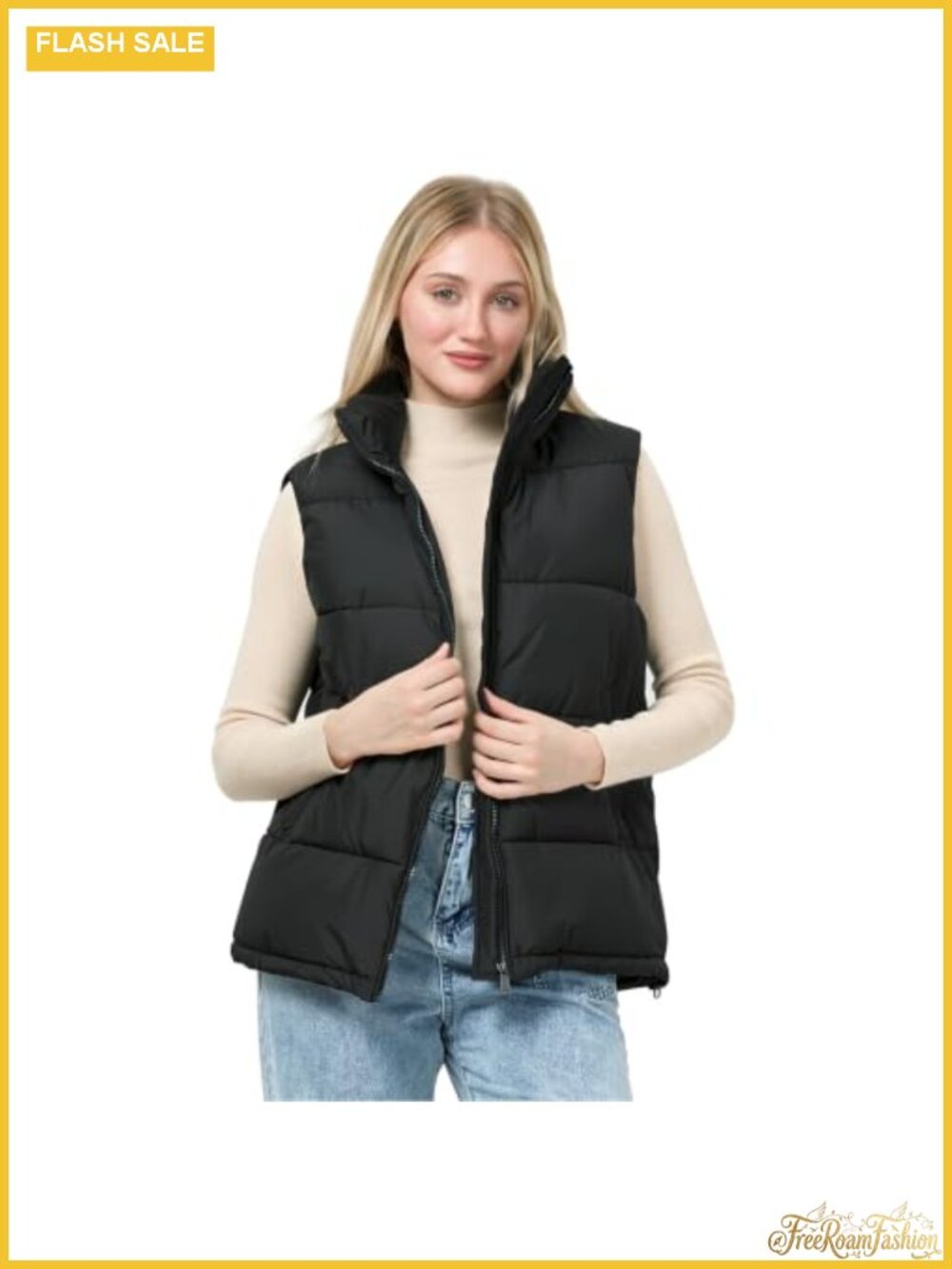 Women's Quilted Puffer Vest Stand Collar Lightweight Zip Up Outerwear